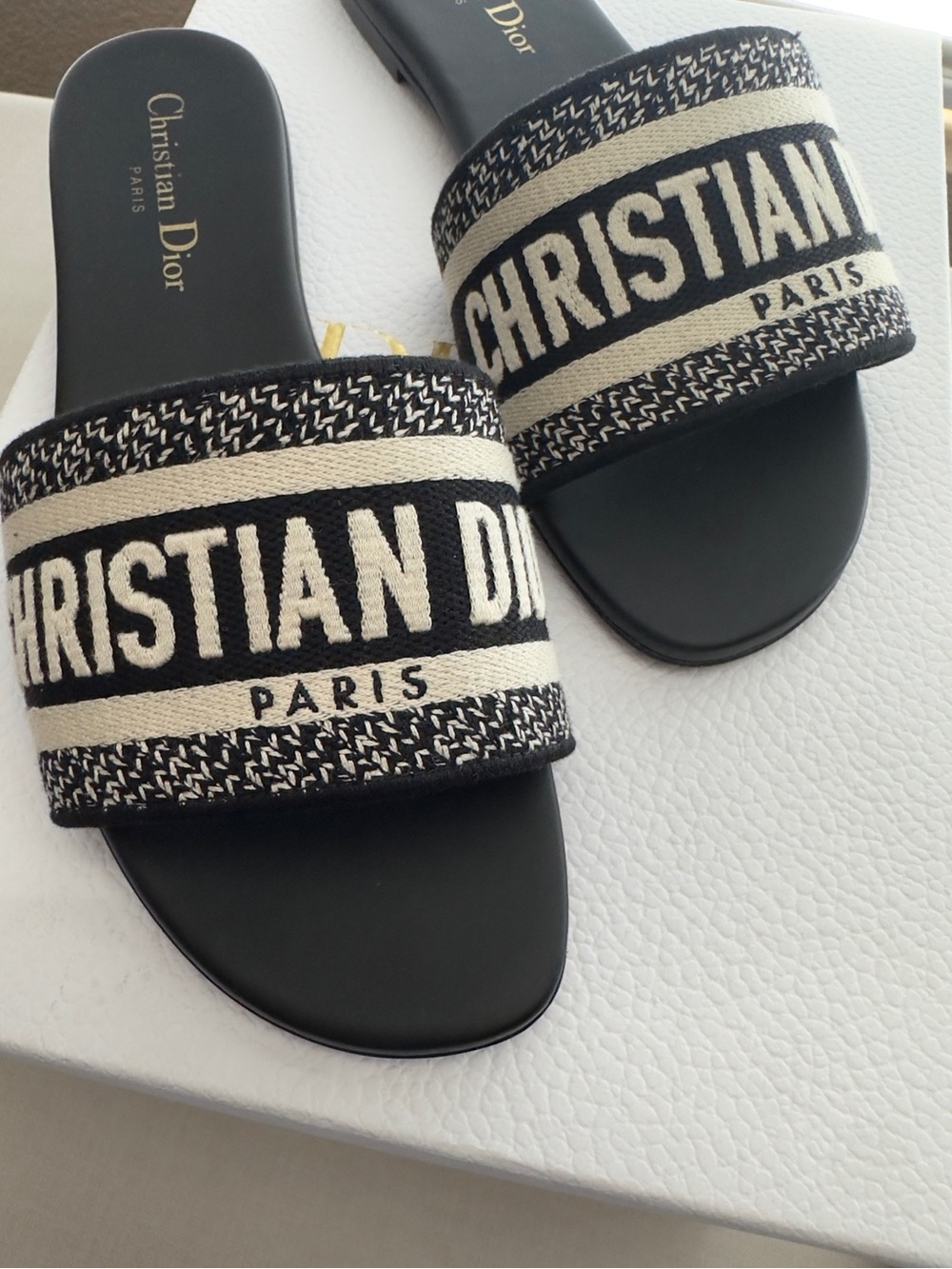 Dior Black and White Logo Slide Sandals - Picture 2 of 6